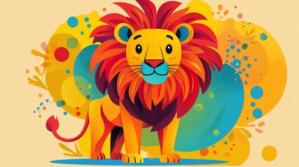 Obraz premium Cute Lion Cartoon, Vibrant Background