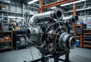 High-Performance Engine in Automotive Workshop Setting
