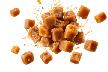 brown sugar cubes on white background