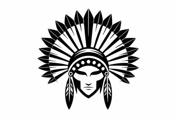 Fototapeta premium native american headdress line art silhouette vector illustration