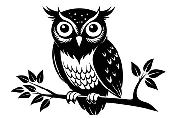 owl sitting on a tree branch line art silhouette vector illustration