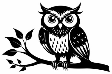 owl sitting on a tree branch line art silhouette vector illustration