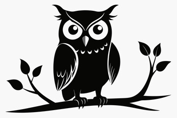 owl sitting on a tree branch line art silhouette vector illustration