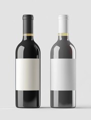 Two Wine Bottles with Blank Labels for Branding and Mockup Design