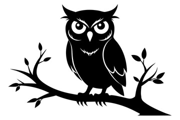 owl sitting on a tree branch line art silhouette vector illustration