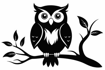 owl sitting on a tree branch line art silhouette vector illustration