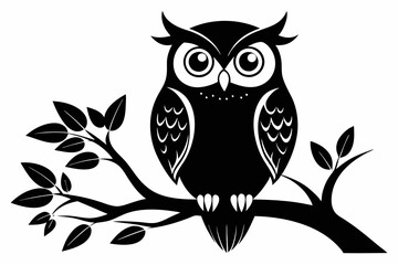 Fototapeta premium owl sitting on a tree branch line art silhouette vector illustration
