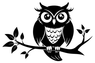 owl sitting on a tree branch line art silhouette vector illustration