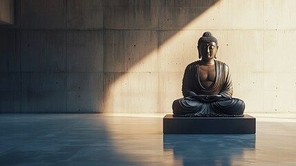 A minimalistic zen-style image featuring a single buddha statue in a calming indoor environment
