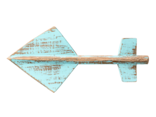 Isolated Weathered Aqua Wooden Directional Arrow Sign, Vintage Style