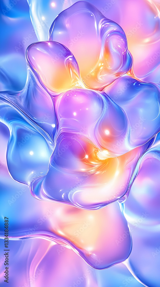 Aufkleber abstract iridescent blobs, glowing pastel colors, fluid forms