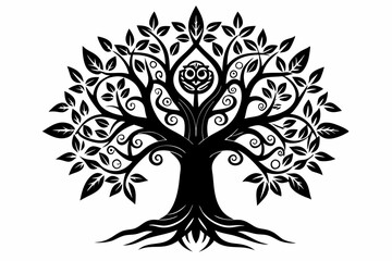 tree of life with few leaves with a triquetra line art silhouette vector illustration