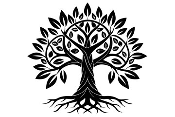 Obraz premium tree of life with few leaves with a triquetra line art silhouette vector illustration