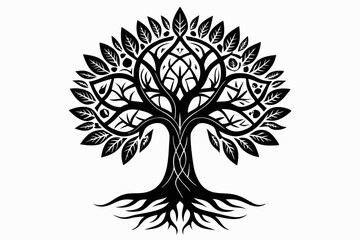 Obraz premium tree of life with few leaves with a triquetra line art silhouette vector illustration