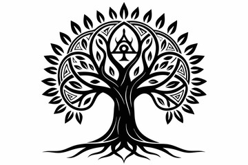 tree of life with few leaves with a triquetra line art silhouette vector illustration