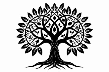 tree of life with few leaves with a triquetra line art silhouette vector illustration
