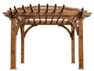 Isolated Curved Wooden Pergola for Landscaped Garden