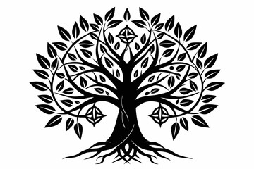 tree of life with few leaves with a triquetra line art silhouette vector illustration
