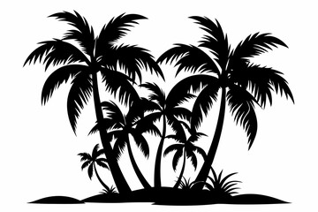 Fototapeta premium tropical palm trees with leaves line art silhouette vector illustration