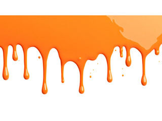 A vibrant and glossy orange liquid drips down a transparent background, cut out, PNG 3D Digital Art. of various colors.