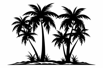 tropical palm trees with leaves line art silhouette vector illustration