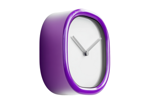 Isolated Rounded Square Purple Clock with White Face