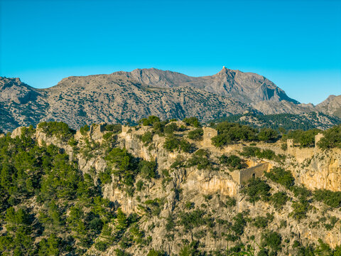 Buildings on top of a mountain, Spain