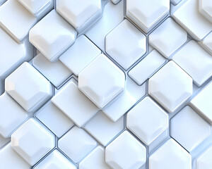 Abstract white geometric shapes, hexagonal and square patterns, 3D rendering