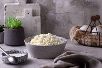 Cottage cheese on light background