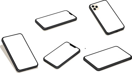 iPhone 15 16 Pro Max mobile phone devices blank display mockup a set of iPhone 15 and 16 Pro Max mobile device mockups featuring blank screens. This smartphone collection showcases various styles.
