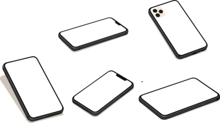 iPhone 15 16 Pro Max mobile phone devices blank display mockup a set of iPhone 15 and 16 Pro Max mobile device mockups featuring blank screens. This smartphone collection showcases various styles.