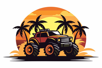 monster truck with palm tree on the beach © Pinak