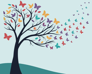 Obraz premium Colorful Butterfly Tree Vector Illustration: Nature, Growth, and Transformation Design
