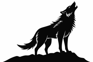 wolf howling line art silhouette vector illustration