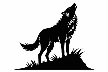 wolf howling line art silhouette vector illustration