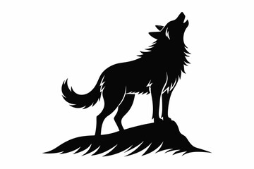 wolf howling line art silhouette vector illustration