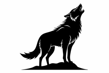 wolf howling line art silhouette vector illustration