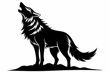 wolf howling line art silhouette vector illustration