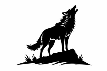 wolf howling line art silhouette vector illustration