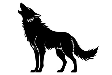 wolf howling line art silhouette vector illustration