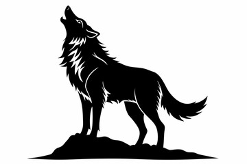 wolf howling line art silhouette vector illustration