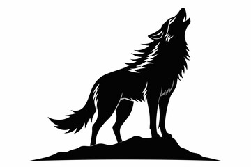 wolf howling line art silhouette vector illustration