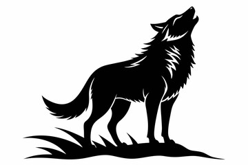 wolf howling line art silhouette vector illustration