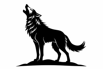 wolf howling line art silhouette vector illustration