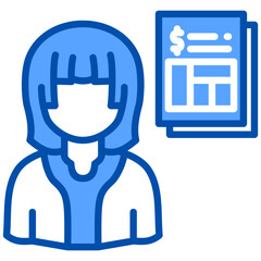 Bookkeeper icon in Blue Color Style. Simple Vector Design. Simple Vector Flat Icon