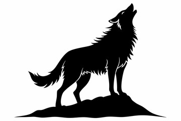 wolf howling line art silhouette vector illustration