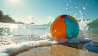 Obraz premium Submerged beach ball with foamy ocean edge