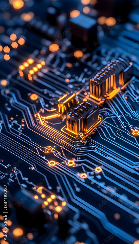 Poster close-up of illuminated circuit board components
