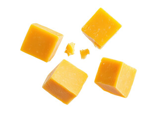 Isolated Cubes of Cheddar Cheese with Crumbs