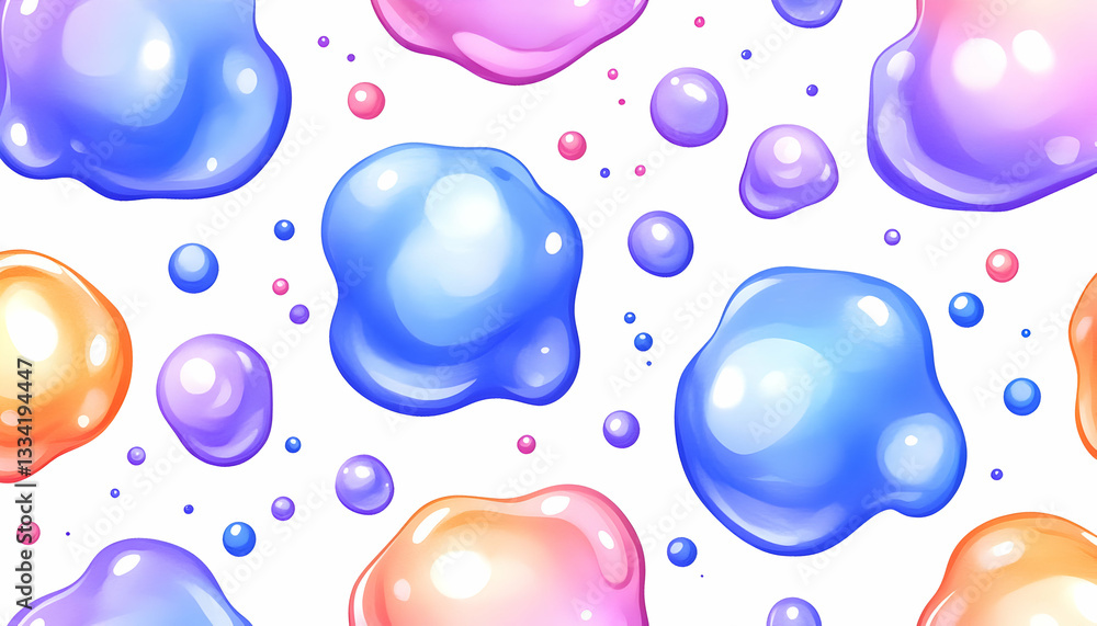 Poster colorful, glossy blobs and bubbles on white background